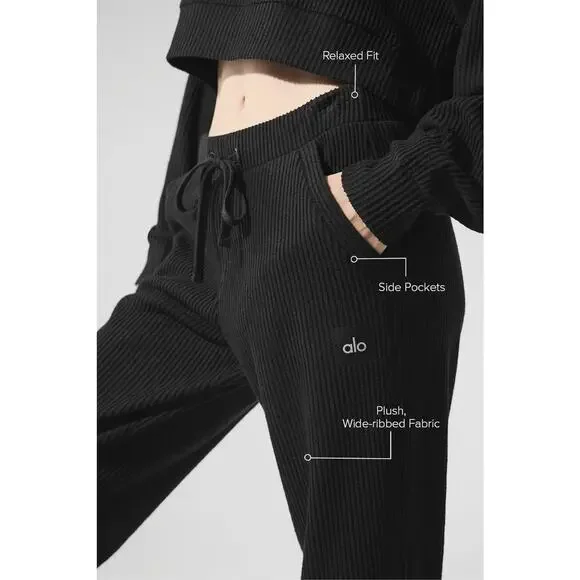 Alo Yoga Muse Ribbed 2 Piece Set Crop Hoodie Jogger Sweatpants Small *Read/Flaw - Picture 13 of 16